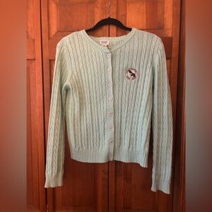 Leon Levin Women’s S Turquoise Cotton Cable Knit Fort Belvoir Golf Club Caridgan